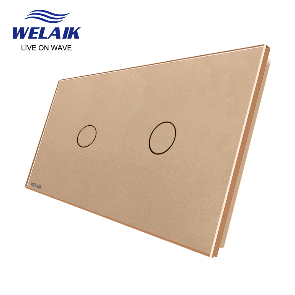 WELAIK  EU 2Frame 151*80mm 1Gang LED Light Wall Touch Switch White Crystal Tempered Glass Panel Only DIY Parts  A2911W1