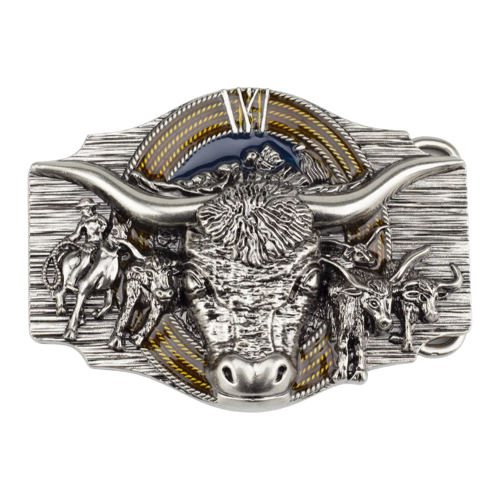 Tauren Ancient Silver Belt Buckle Metal Smooth Buckle 4.0 Cowboy for Men