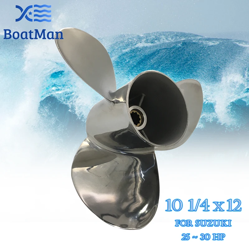 Outboard Propeller 10 1/4x12 For Suzuki Engine 20HP 25HP 30HP Stainless Steel 10 Tooth splines Outlet Boat Parts 99105-00600-12P