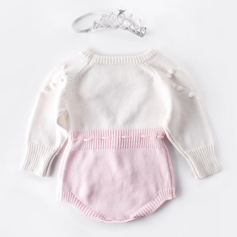 New Knitted Baby Romper Autumn Newborn Baby Clothes Long Sleeve Pompom Infant Baby Girl Boy Romper Baby Jumpsuit Onesie Overalls