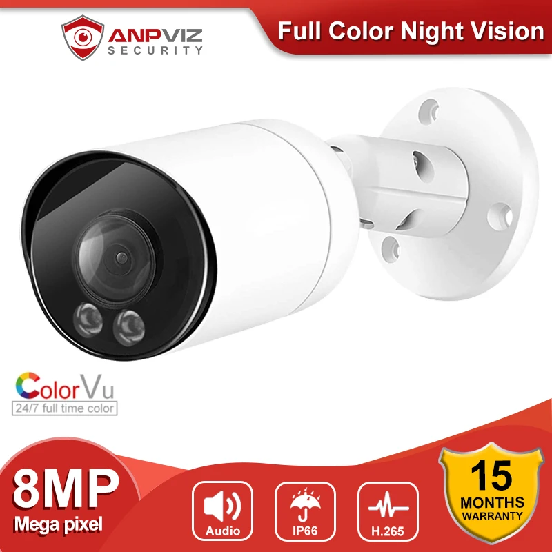 

Anpviz ColorVu 4K 8MP POE Security IP Camera Bullet Full Color Night Vision 30m Mic/Audio CCTV Surveillance Video IP66 H.265