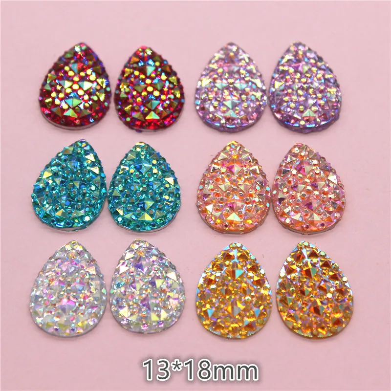 12mm/14mm/13*18mm Round/Teardrop Bling AB Colorful Resin Rhinestone Flatback Cabochon Stone DIY Wedding Decoration Crafts