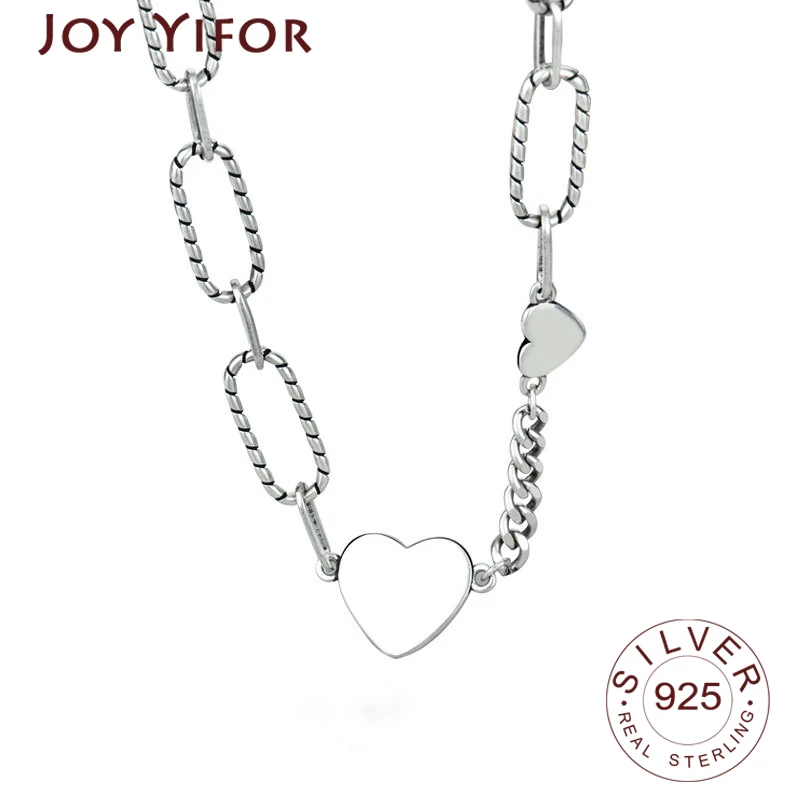 BFCLUB Silver Color Necklace Ladies Heart Shape Chain Necklace Fashion Sterling Silver Jewelry Round Necklace