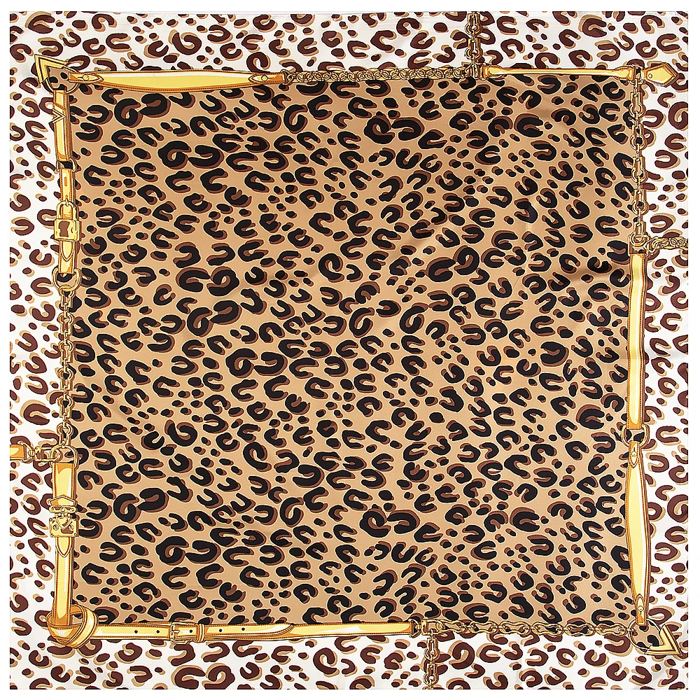 130cm European Luxury Classic Leopard Chain Women\'s Twill Fashion Decoration Shawl Sunscreen Silk Scarf Large Square Towel Scarf