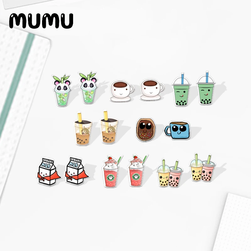 2020 New Lovely Bubble Tea Earring Sweet Milk Acrylic Earrings Resin Epoxy Handmade Jewelry