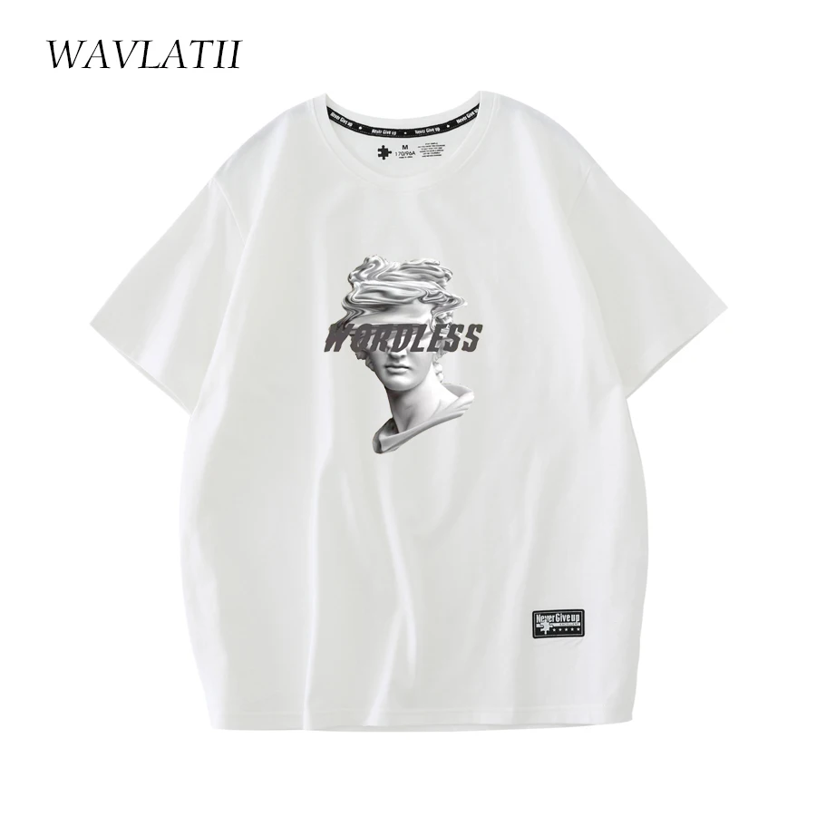 WAVLATII New Women Fashion Sculpture Pattern T shirts Female Black Casual Tees Lady Short Sleeve Tops for Summer WT2202