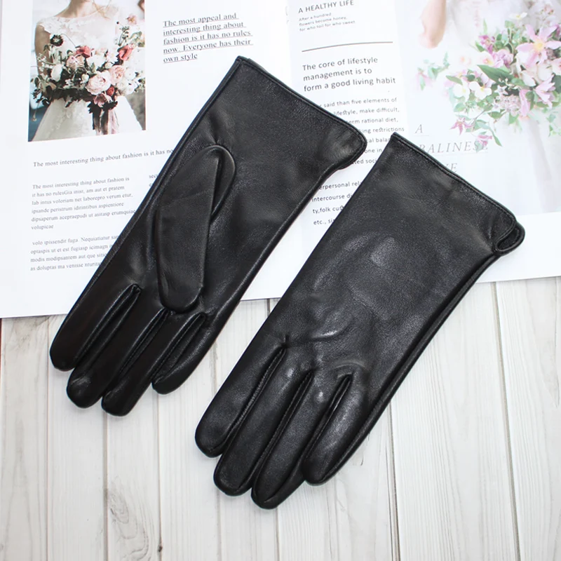 New women's sheepskin gloves leather unlined thin silk lining straight plate outdoor driving riding gloves spring and autumn