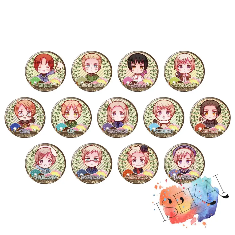 

50mm Axis Power HETALIA World Anime badge Sweden Italy UK USA Finland Denmark Norway Iceland Metal Badge Brooch Pins