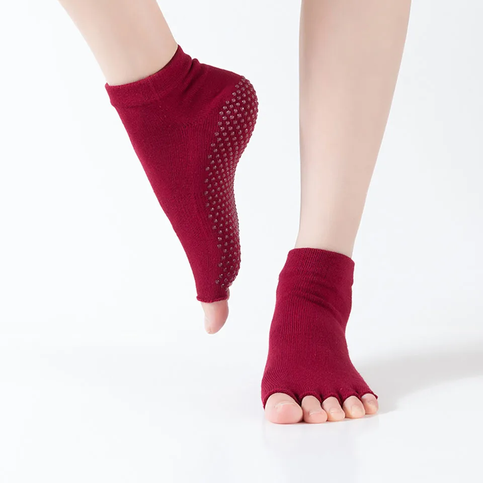 Professional Five Toe Yoga Socks Open Toe Breathable Anti-Slip Pilates Socks Women Fitness Toeless Half Toe Sock for Dance