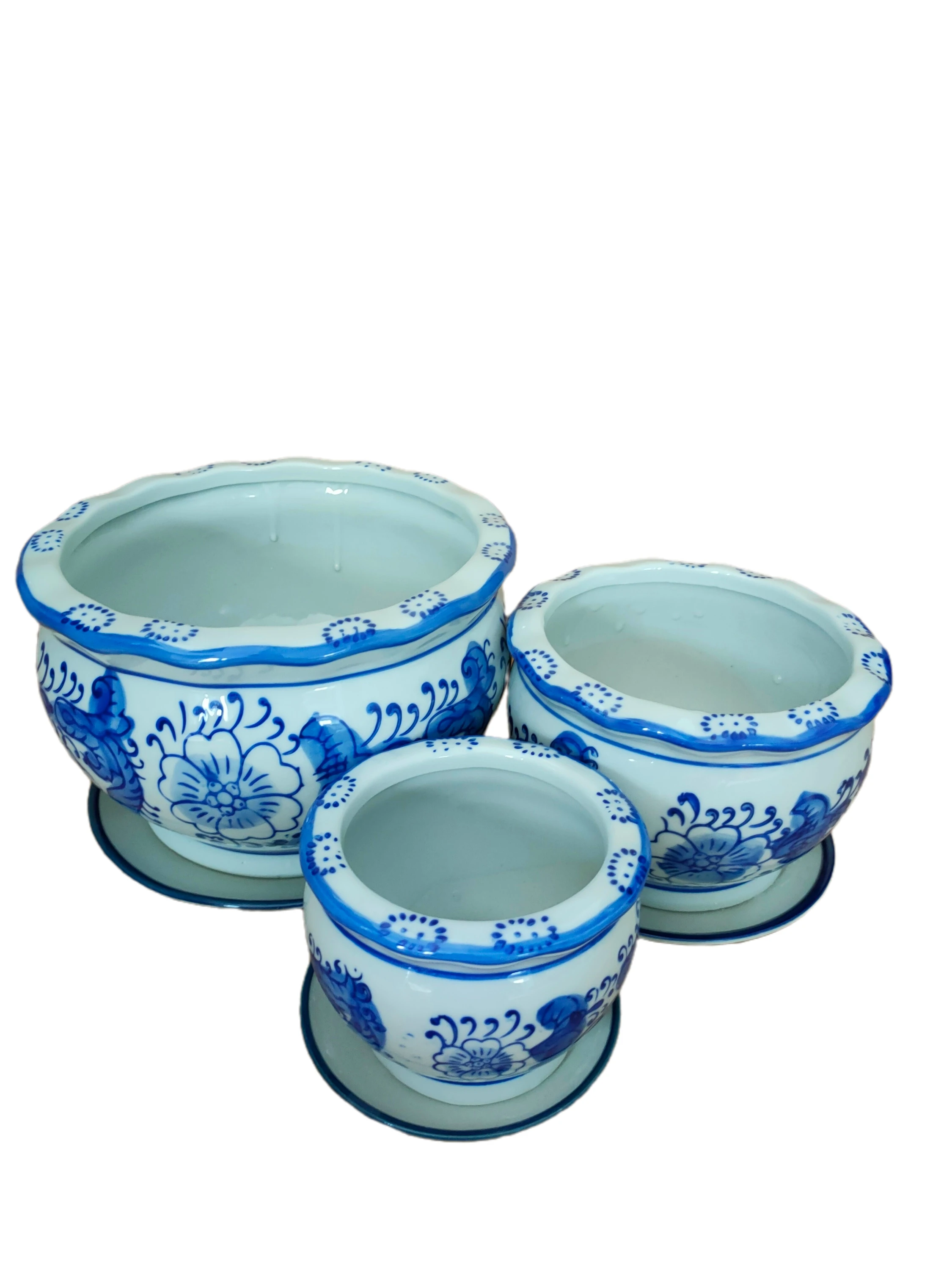 Classical Blue and White Porcelain Flower Pot Plant Planter Set of 3