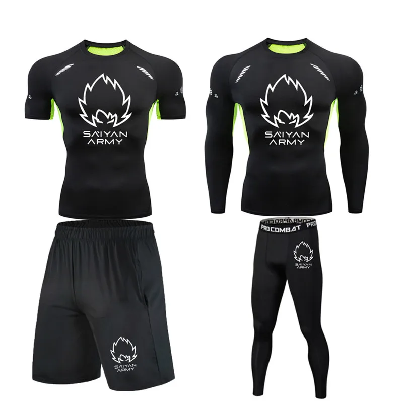 

Brand Men Running Set Compression T shirt Tight Pants Sport Suit Gym Jogging Fitness Sportswear Trained Rashguard Tshirt Men MMA