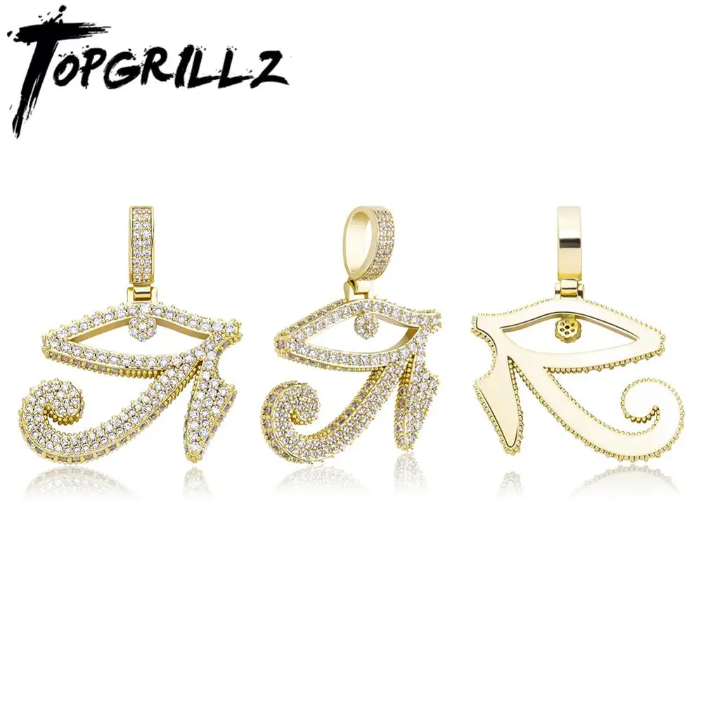 TOPGRILLZ Eye of Horus Pendant Necklace With Tennis Chain Gold Color Iced Out Cubic Zirconia Hip Hop Rock Fashion Jewelry Gift