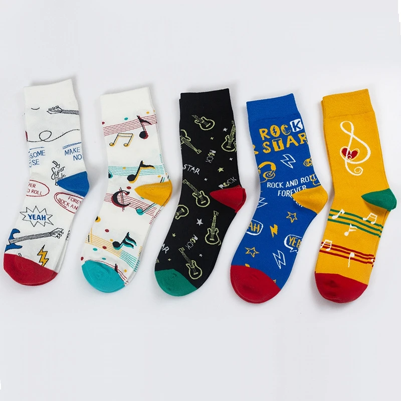 Happy Viennese Music Women Socks Fashion Notes Guitar Creative Hip Hop Beatles-style Cotton Sock Wonderful Beethoven Symphonies