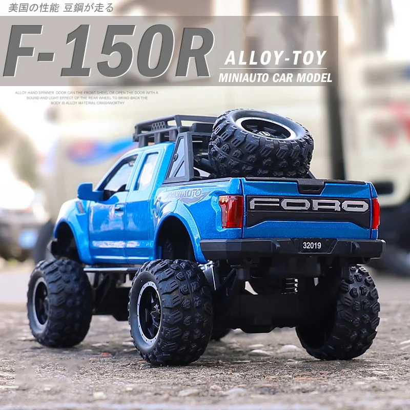 New 1:32 Ford Raptor F150 Big Wheel Alloy Diecast Car Model With With Sound Light Pull Back Car Toys For Children Xmas Gifts