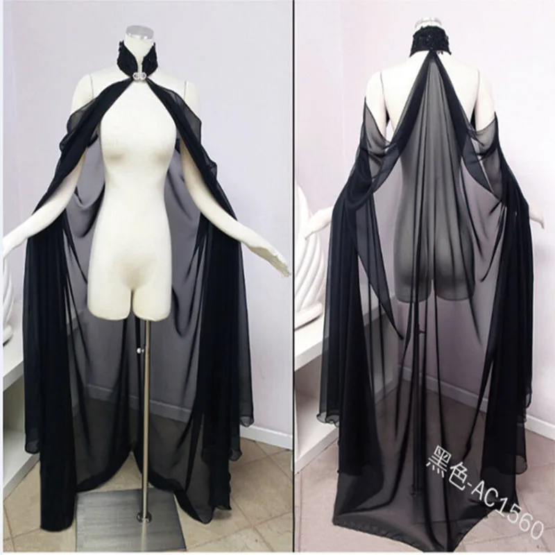 Women Medieval Fairy Shawl Cape Chiffon Gothic Wicca Robe Black Green Cosplay Victorian Dress Cloak Halloween Costume For Women
