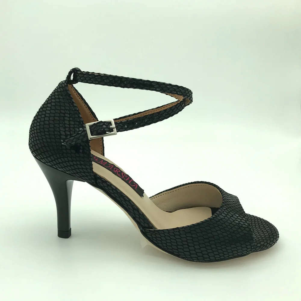 Sexy NEW Argentina Tango buty do tańca buty ślubne buty imprezowe dla kobiet buty Flamenco skórzana podeszwa T6282A-BLSL na niskim obcasie