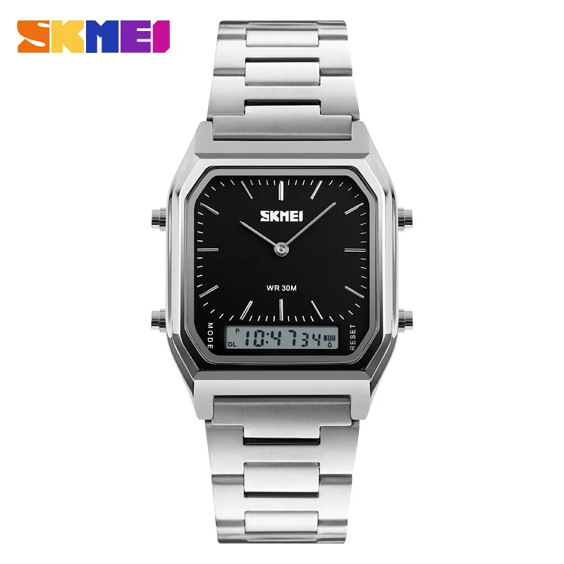 Skmei Man Clock Quartz Digital Wristwatches Men Fashion Casual Male Watch Stainless Steel Strap 30M Resistant Sports Watches
