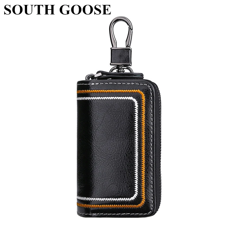 Fashion Genuine Leather Key Wallets Men Simple Car Key Holders Top Quality Double Zipper Keychain Case Women Housekeeper Purse