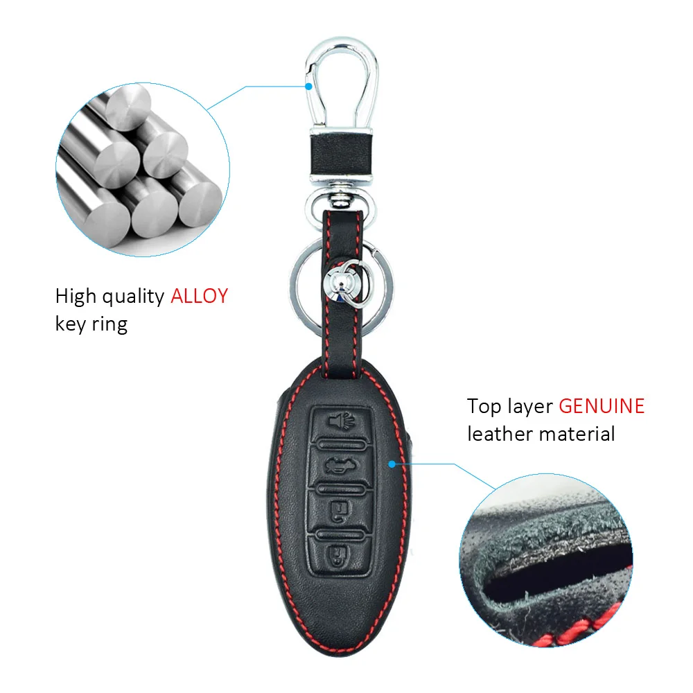 Leather Car Key Cover Case For Nissan Versa Maxima Altima Rogue Armada Sentra Murano Leaf Infiniti FX35 Q70 G35 Auto Accessories