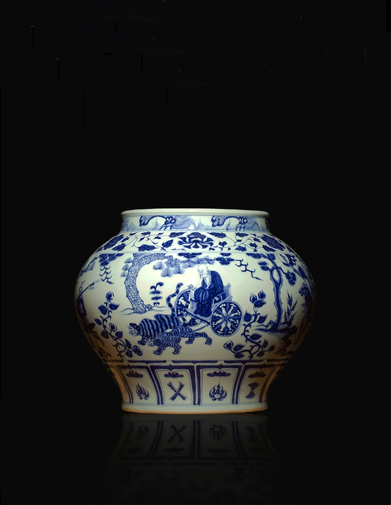 

Yuan Dynasty Ceramic Antique Blue And White Guiguzhi Downhill Porcelain Jar