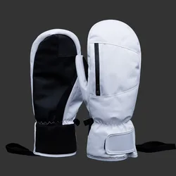 Guantes gruesos térmicos impermeables para hombre y mujer, manoplas para nieve, esquí, snowboard, pantalla táctil, color negro, blanco y gris