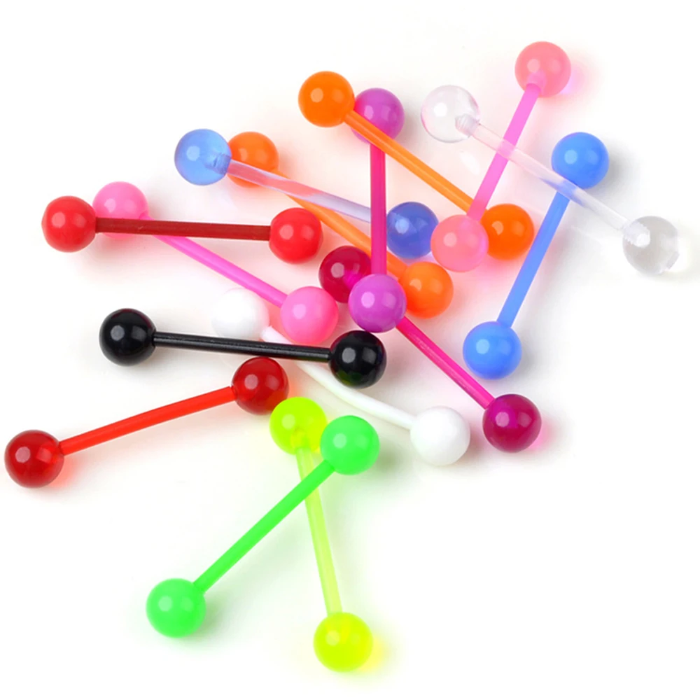 5PCS Mixed Colors Tongue Barbell Ring Body Acrylic Bar Ear Lip Tongue Ring Stud Piercing Jewelry Wholesale