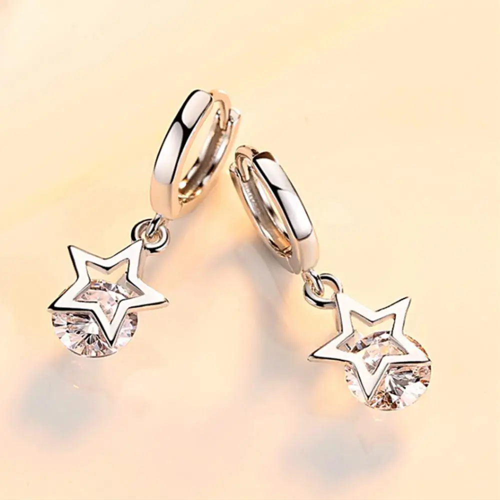 925 Sterling Silver Crystal Star Charm Stud Earrings For Women 2023 Grils Kids Wedding Gift Female pendientes mujer moda