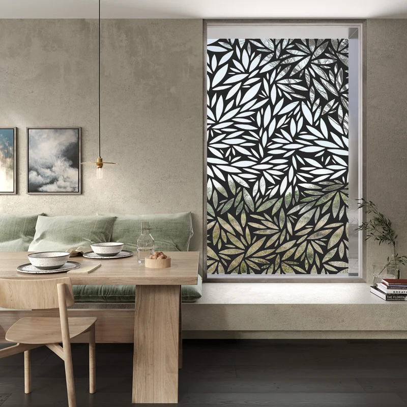 Stained Glass Window Film Transparent Glass Sticker Static Cling Iron Style Black Line Office Door Anticollision Home Decor