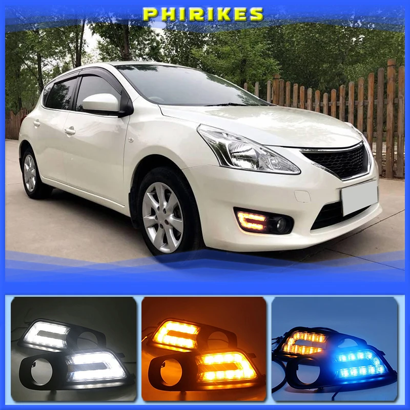 

1Pair For Nissan Tiida 2011-2015 Front LED Daytime Light Running Light DRL Flashing Day light Fog Lamp cover Frame