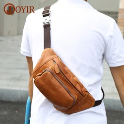 JOYIR-riñonera de cuero genuino para hombre, bolso de viaje multifunción para teléfono móvil y pecho, nuevo