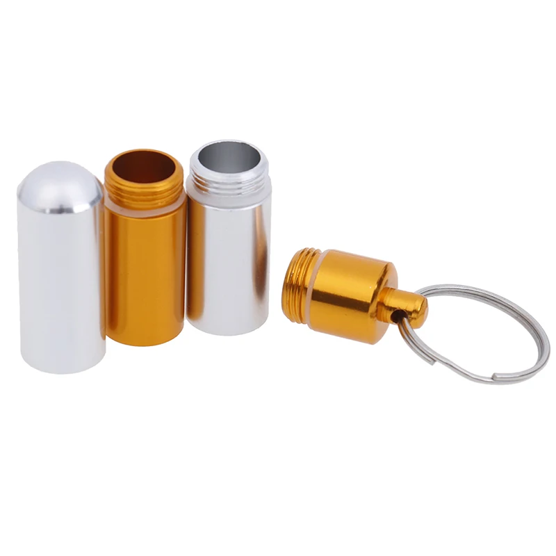 1PCS Pill Box Capsule Shape Aluminum Pill Case Keychain Outdoor Pocket Pill Holder Container Delicate Medicine Box