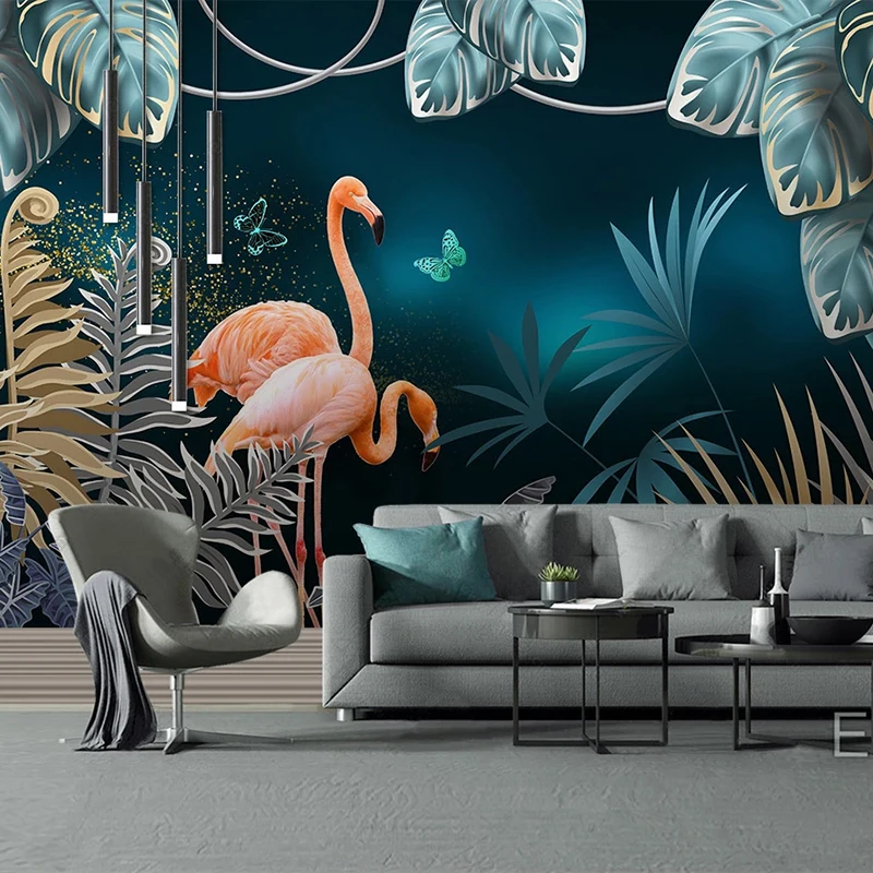 Custom Mural Creative Hand Painted Tropical Plant Leaf Flamingo Photo Wallpaper For Living Room Bedroom Backdrop Wall Art Decor