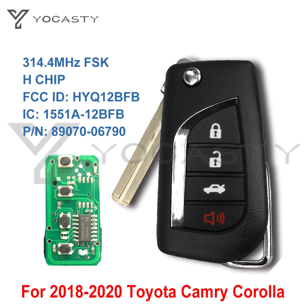 

YOCASTY 4 btns Remote Flip Car Key For Toyota Camry Hybrid LE 2018 2019 2020 with CHIP HYQ12BFB 1551A-12BFB 89070-06790 314.4Mhz