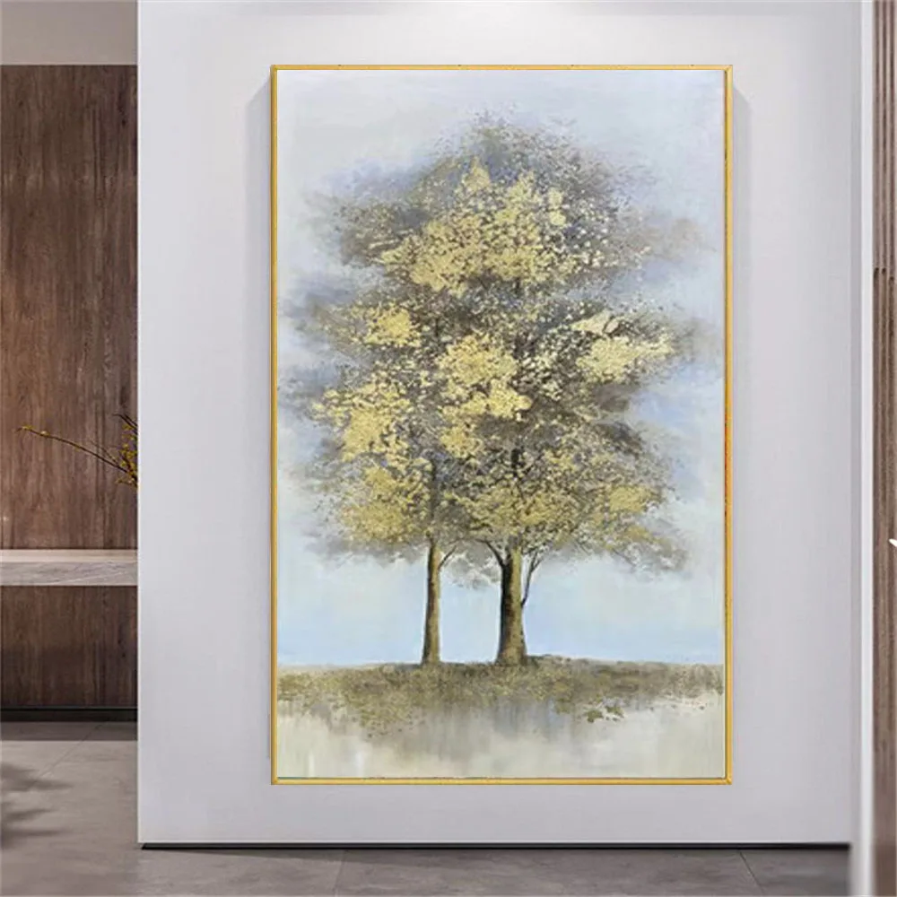 

Retro Home Decor Wall Picture Splendid Wall Art Hand-Painted Classical Oil Paintings Gold Leaf Big Tree On Canvas For Room Porch