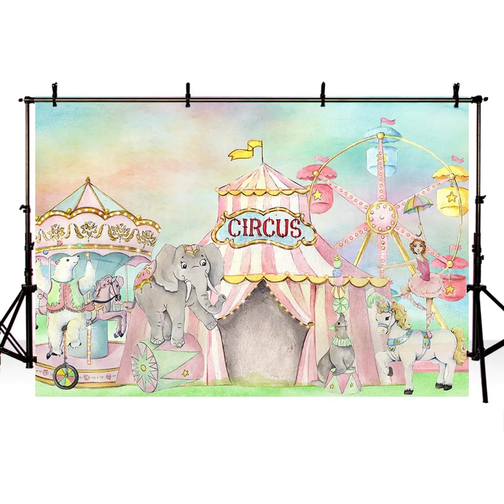 Avezano Backdrop for Photography Circus Theme Birthday Baby Shower Party Decor Pink Tent Animal Background For Photo Studio Prop