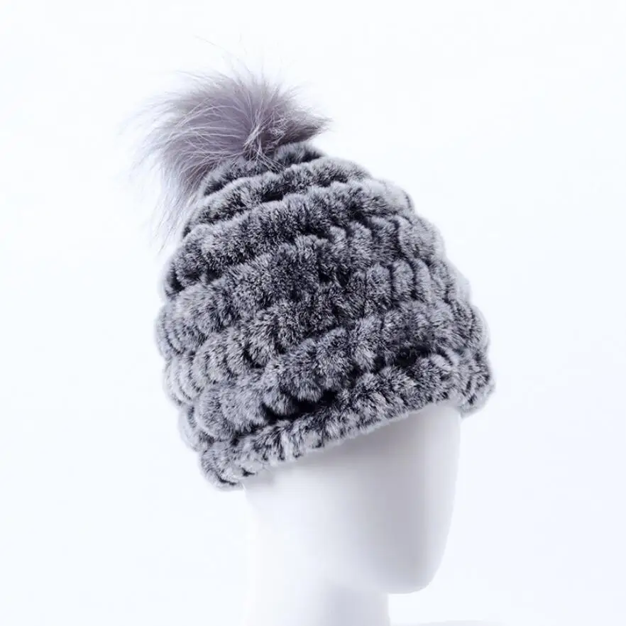 Real Rex Rabbit Rur Hat Fashion Aomen's Autumn Knitted Winter Cap for Girl Beanie 2020 New H24