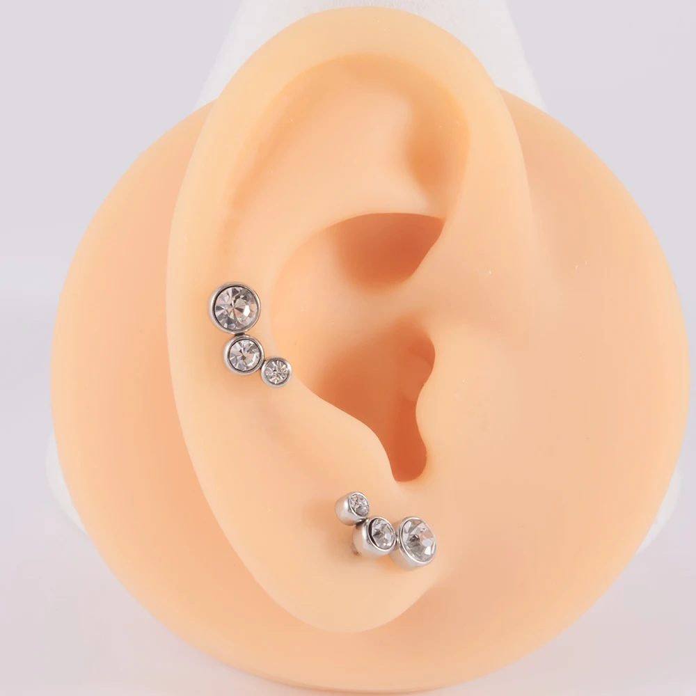 Pendientes de acero quirúrgico 361 para el cuerpo, Piercing para el cartílago del trago de la oreja, con 3 circonitas, lóbulo, hélice, Daith, 16G, 2 piezas