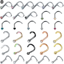 1Pc Titanium Nose Stud Round CZ Crystal Nose Piercing Punk Style 2mm Ball Nostril Piercing Body Piercing Jewelry 20G 18G