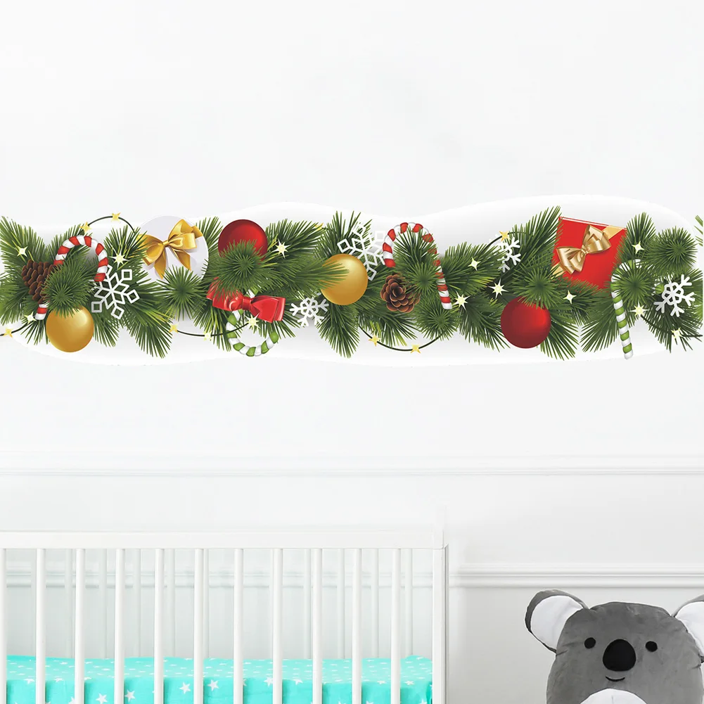 Christmas Pine Branch Waist Line Wall Stickers Living Room Skirting Decoration New Year Wallpaper Home Decor Baseboard Decals