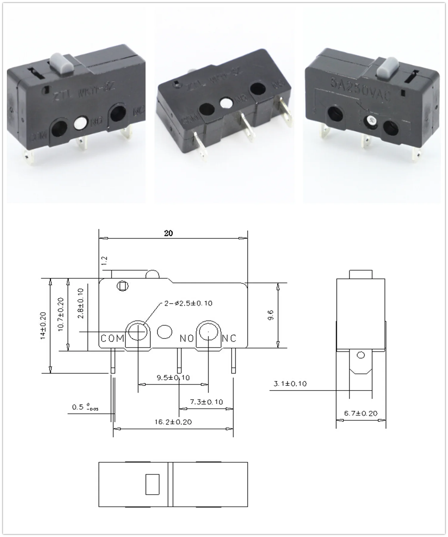 100 Stück/Los 3-Pin/2-Pin Brandneuer Endschalter 5A250VAC KW11-3Z Mini-Mikroschalter mit Rolle für Lasermaschinen Mikro-Endschalter-Sensor – Detail 10