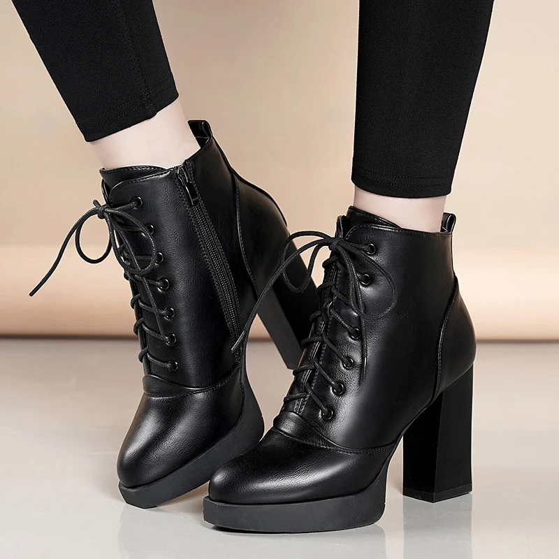 Winter warm New Arrival Fashion Shoes Women Boots Elasticated Patent Leather Ankle Boots Round head high Heel Boots Sexy Shoes