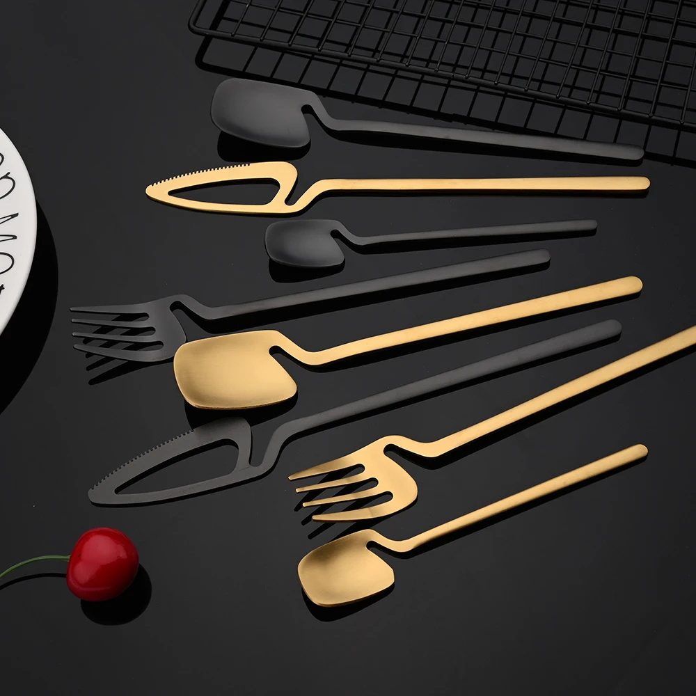 Matte Black Dinnerware Set Knife Ice Spoon Dessert Fork Cutlery Set 304 Stainless Steel Silverware Flatware Kitchen Dinner Set