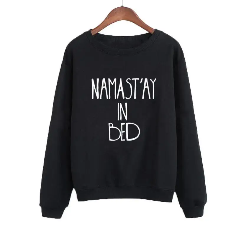 

Funny Crewneck Hoodies Lazy Tracksuit Women Fashion Black White Pullover Loose Size XXL Namastay In Bed Sweatshirt