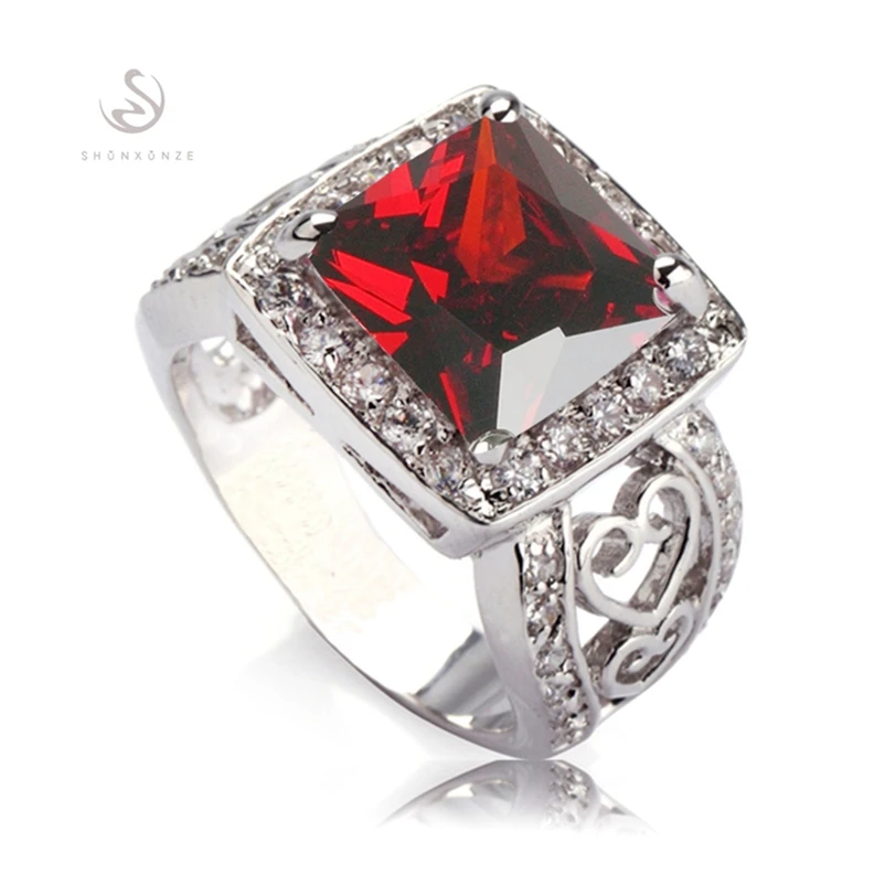 SHUNXUNZE Promotion Wedding Rings Jewelry & Accessories For Women Dropshipping Red Cubic Zirconia Rhodium Plated R617 Size 6 7 8