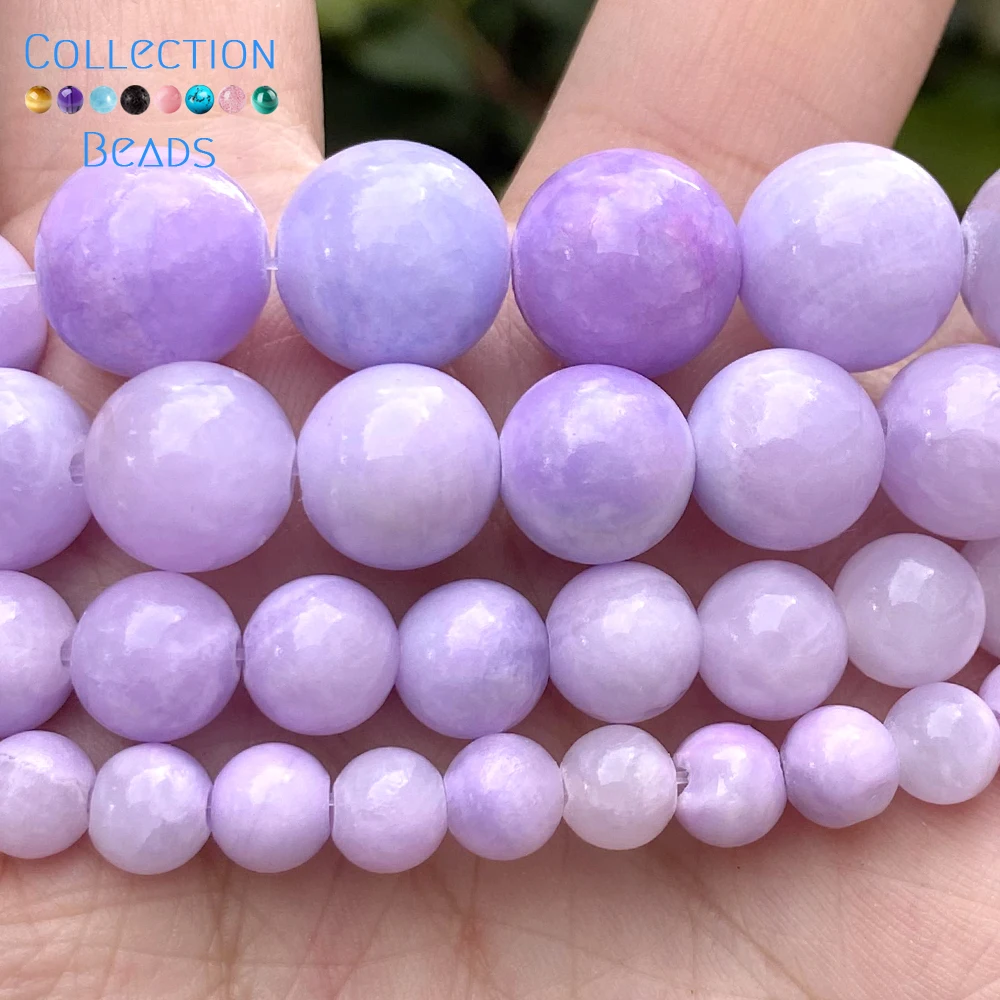 6/8/10/12mm Natural Stone Light Purple ​Angelite Jades Round Spacer Loose Beads For Jewelry Making DIY Bracelets Accessories 15'