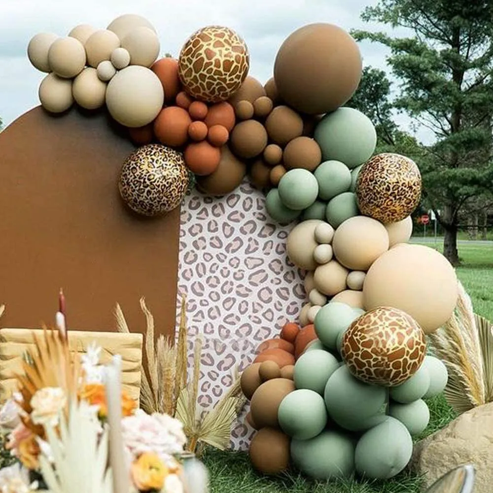 

129Pcs Jungle Theme Party Balloons Garland Cheetah Birthday Safari Animals Zoo Forest Green Sage Tan Baby Shower Decorations