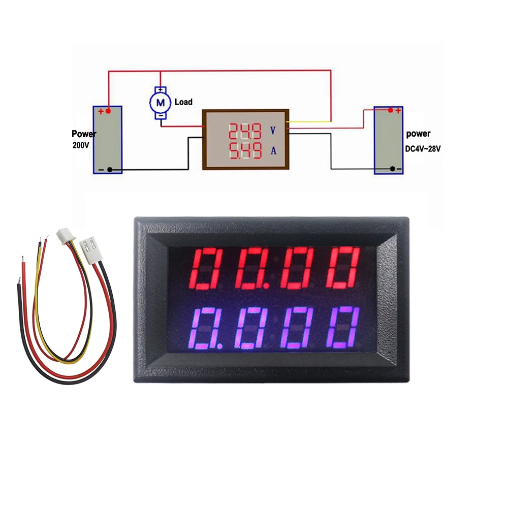 Digital Voltmeter Ammeter DC 200V 10A 4/3 Bit Red Blue LED Voltage Amp Panel Meter 12v 24v Car Current Monitor Tester