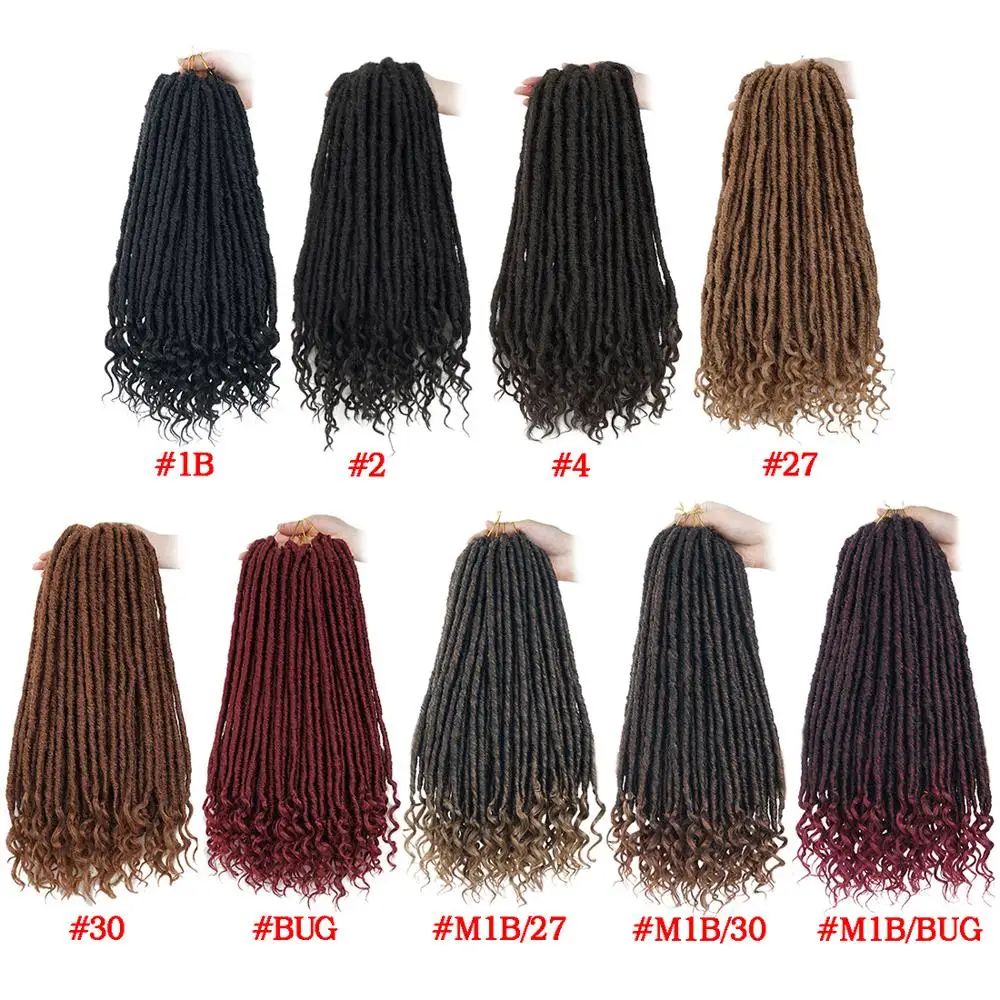 Pre Stretched Ombre Goddess Faux Locs Curly Crochet Hair Wholesale Afro Braiding Hair Synthetic Soft Dreadlocks Hair Extensions