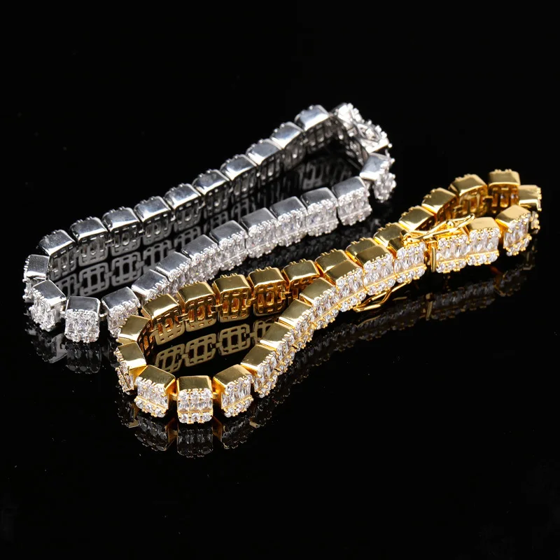Hip Hop AAA Cubic Zirconia Bling Iced Out Tennis Chain Bracelets Women Men 1 Row CZ Link Chain Charm Jewelry Gold Color