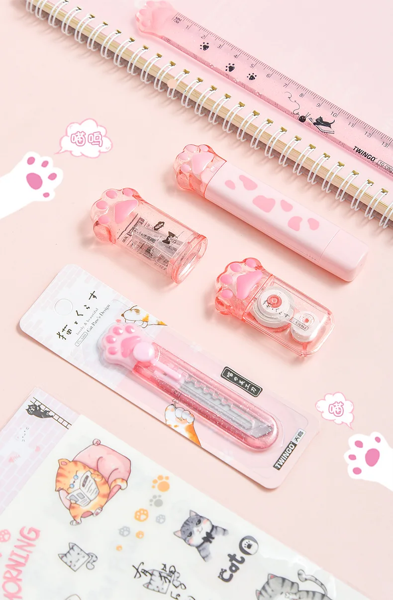 Réguas retas de plástico gatinho fofo, ferramentas de medição, material escolar kawaii, prêmio de papelaria para estudantes japoneses, 1 peça